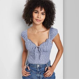 Wild Fable Blue and White Floral Peasant Bodysuit Size S
